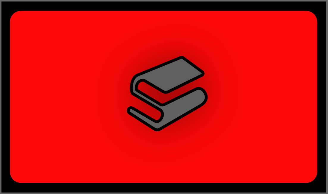 Grey stacked-books S on a red rectangular panel